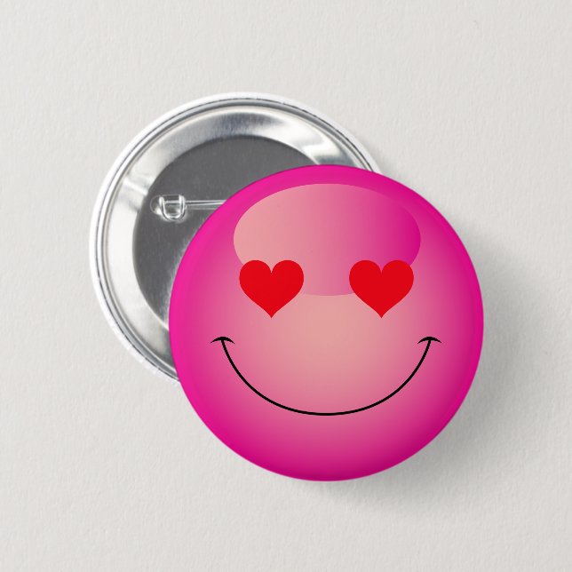 Kawaii Love Heart Eyes Pink Emoji 6 Cm Round Badge (Front & Back)