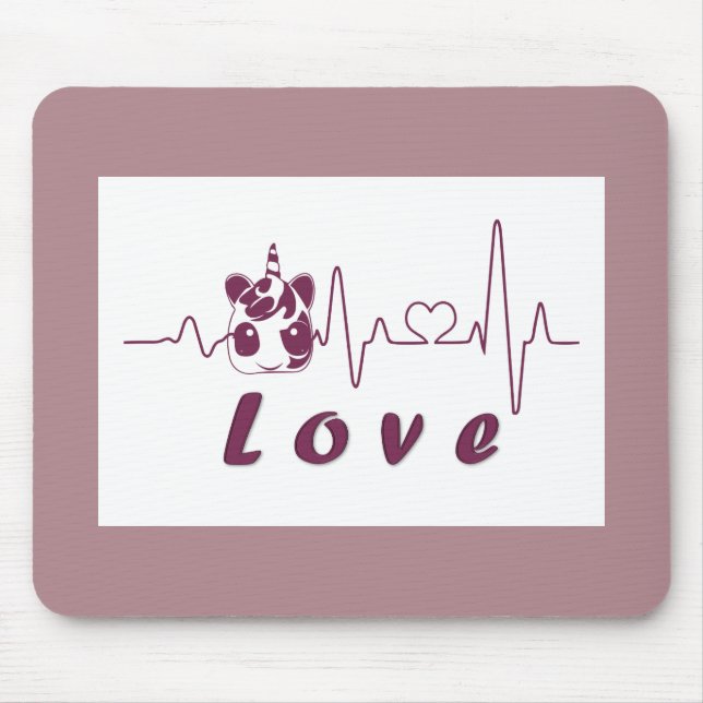Kawaii Love Unicorn Heartbeat Mouse Mat (Front)