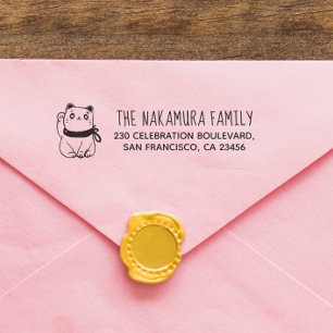 Kawaii Lucky Cat   Custom Name & Return Address Self-inking Stamp
