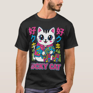 Kawaii Lucky Cat Japanese Streetwear Chibi Mascot T-Shirt