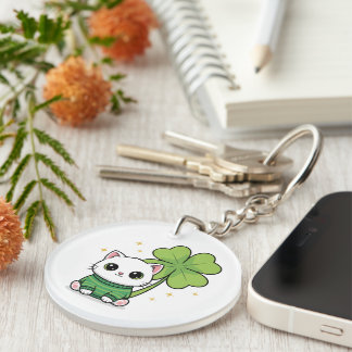 Kawaii Lucky Cat Keychain - St Patrick's Day Charm