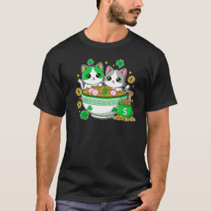 Kawaii Lucky Cats Ramen St Patricks Day Art T-Shirt
