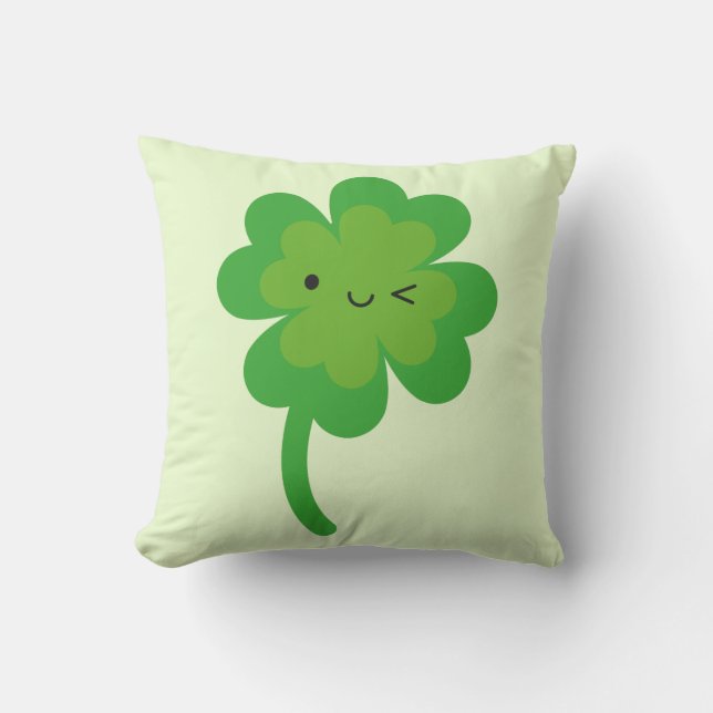 Kawaii Lucky Four Leaf Clover Reversible Cushion (Front)
