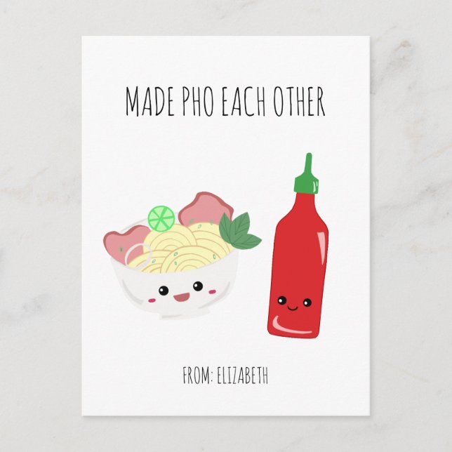 Kawaii Made Pho Each Other Valentine's Day Noodles Postcard (Front)