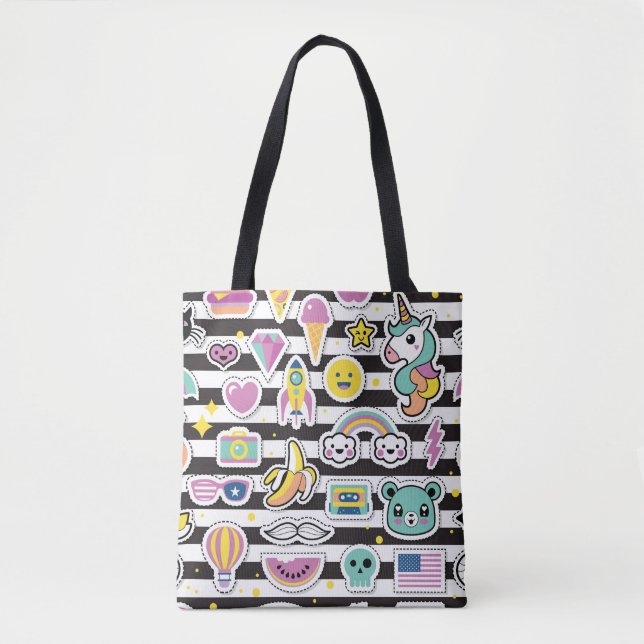 Kawaii Magical Rainbow Unicorn 90s Pastel Tote Bag (Front)
