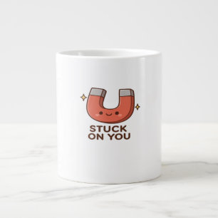 Kawaii Magnet Stuck On You Cute Playful Style  Large Coffee Mug