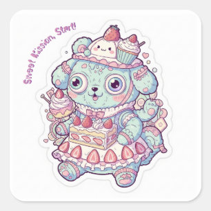 Kawaii Maid Bear & Cake 🎂 Personalized Bear Square Sticker