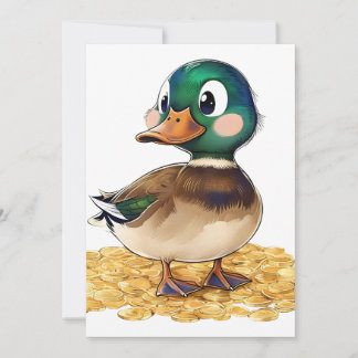 Kawaii Mallard on a Pile of Gold Invitation