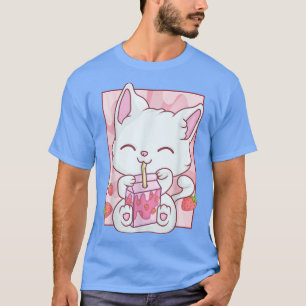 Kawaii Maneki Neko For Women Girls Anime Strawberr T-Shirt