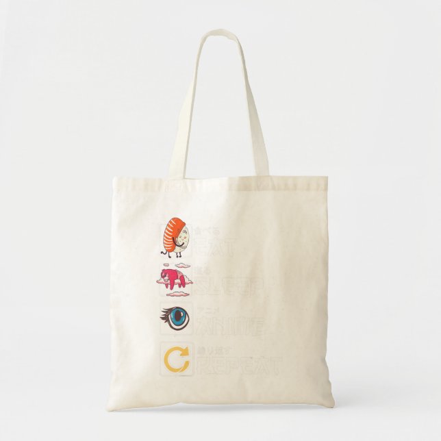 Kawaii Manga Sushi Eat Sleep Anime Repeat Cute Ani Tote Bag (Front)