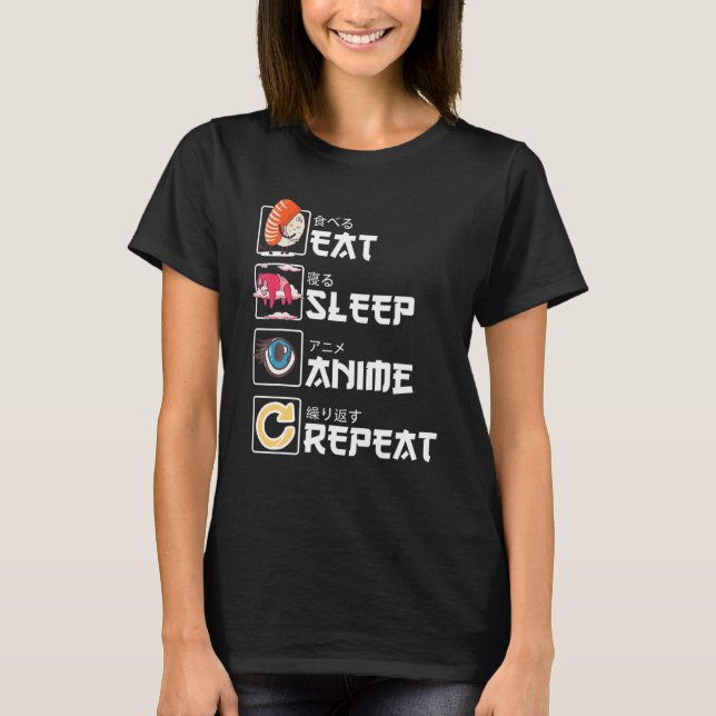 Kawaii Manga Sushi - Eat Sleep Anime Repeat - Cute T-Shirt (Front)
