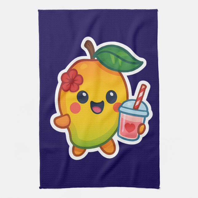 Kawaii Mango – Sweetheart Fruit with Heart Smoothi Tea Towel (Vertical)