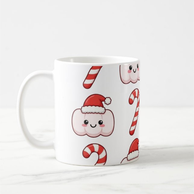 Kawaii Marshmallow Faces Pattern Coffee Mug (Left)