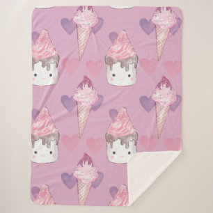 Kawaii Marshmallow & Ice Cream Pattern  Sherpa Blanket