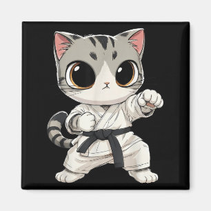 Kawaii Martial Arts Cat Karate Black Belt Funny Magnet