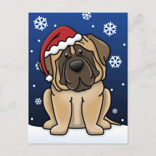 Kawaii Mastiff Christmas Holiday Postcard (Front)