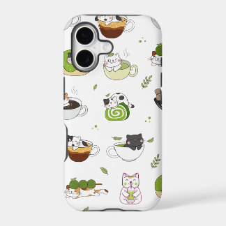 Kawaii Matcha Cat Seamless Pattern