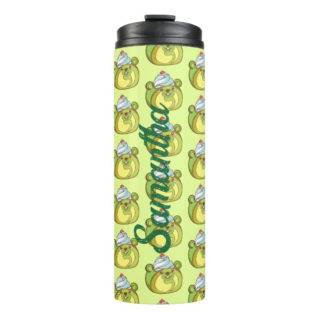 Kawaii Matcha Swiss Roll Bear Cake Thermal Tumbler (Front)