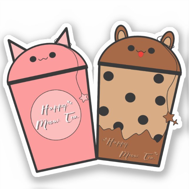 Kawaii Meow Tea Vinyl Sticker (Front)
