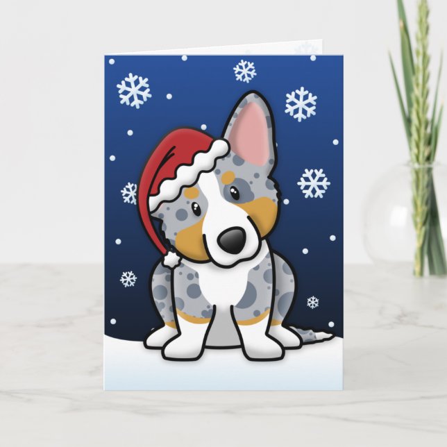 Kawaii Merle Cardigan Welsh Corgi Christmas Card (Front)