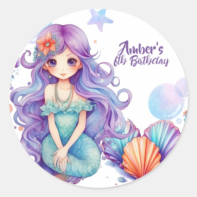 Kawaii Mermaid Party Classic Round Sticker (Front)