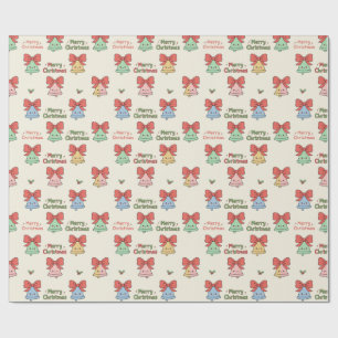 Kawaii "Merry Christmas" Bell & Ribbon Wrapping Paper
