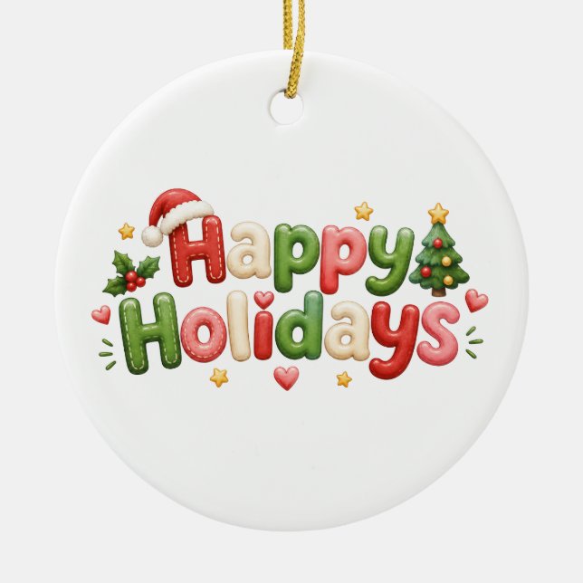 Kawaii Merry Christmas Ceramic Tree Decoration (Front)