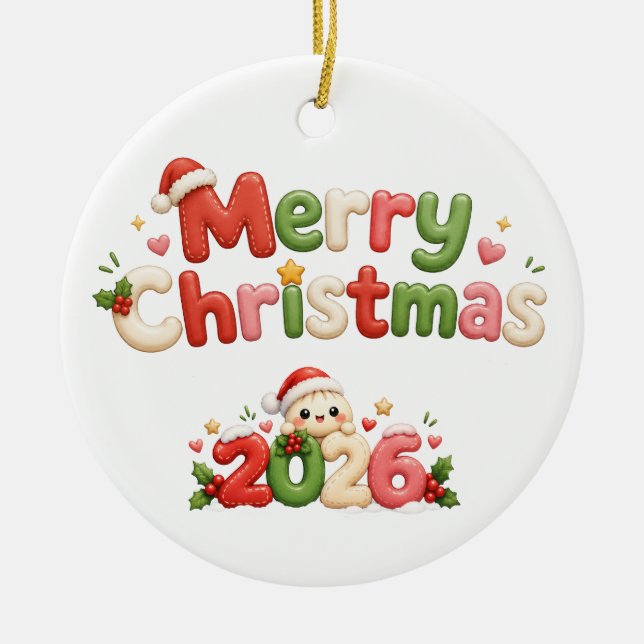 Kawaii Merry Christmas Ceramic Tree Decoration (Front)