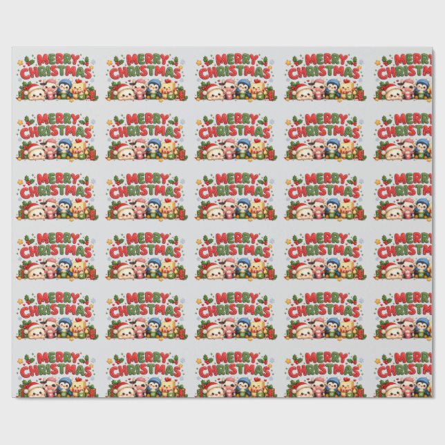Kawaii Merry Christmas Wrapping Paper (Flat)