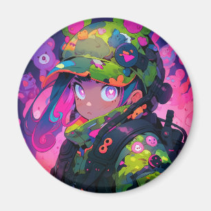 Kawaii Military Hunter Camouflage Heart Eyes Anime Magnet