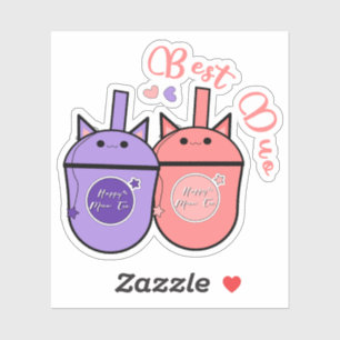 Kawaii Milk Tea Cup Vinyl Sticker Best Duo