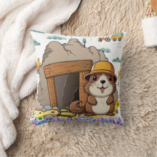 Kawaii Miner Animal Gopher Modern Print Cushion