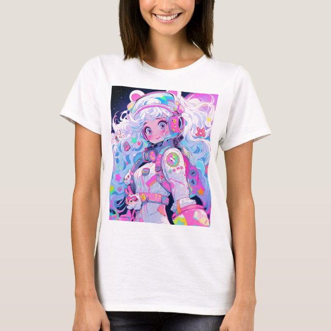 Kawaii Moe Pastel Space Astronaut Anime Girl T-Shirt (Front)