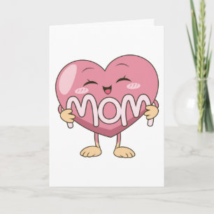 Kawaii Mom Heart Hug Design Card
