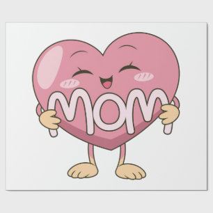 Kawaii Mom Heart Hug Design Wrapping Paper