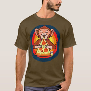 Kawaii Monkey Eating Pizza Boba Tea T-Shirt