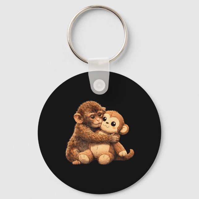 Kawaii Monkey Lover Cute Baby Monkey Punch Hugging Key Ring (Front)