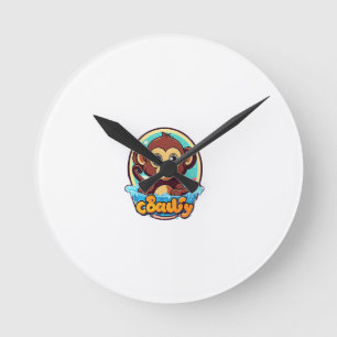 Kawaii Monkey Splash Retro Logo Round Clock