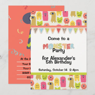 Kawaii Monster Birthday Party Invitation