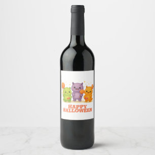 Kawaii Monsters & Lollipops Halloween Favor Bags Wine Label