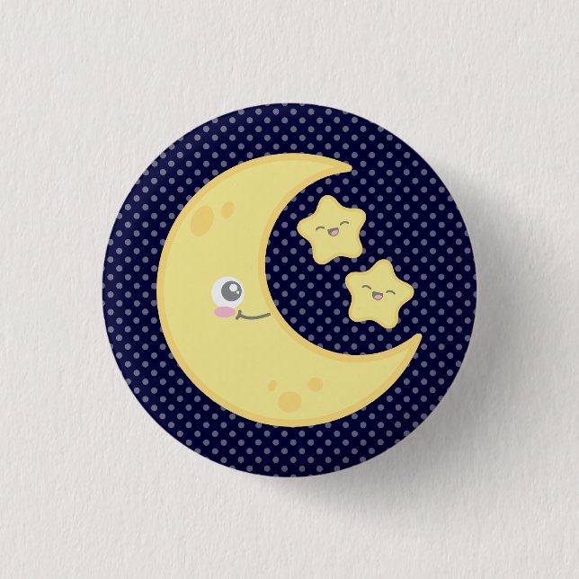 Kawaii Moon and Stars Button (Front)