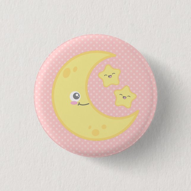 Kawaii Moon and Stars Button (Front)