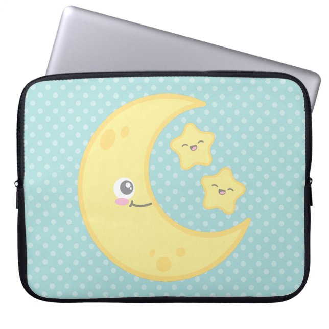 Kawaii Moon and Stars Laptop Sleeve (Front)