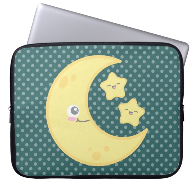 Kawaii Moon and Stars Laptop Sleeve (Front)