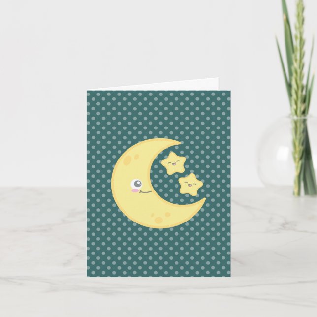 Kawaii Moon and Stars Note Card (Front)