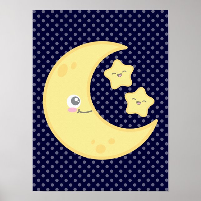 Kawaii Moon and Stars Poster Print (Front)