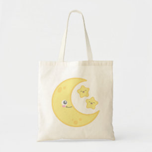 Kawaii Moon and Stars Tote Bag