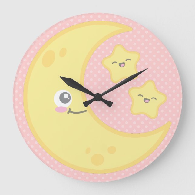 Kawaii Moon and Stars Wall Clock (Front)