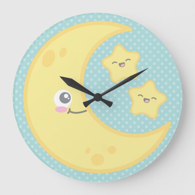 Kawaii Moon and Stars Wall Clock (Front)