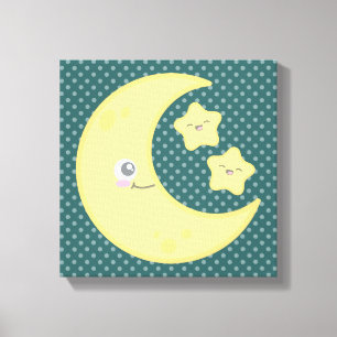 Kawaii Moon and Stars Wrapped Canvas